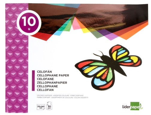 Bloc trabajos manuales Liderpapel celofan 240x315mm 10 hojas colores surtidos 32613, imagen 2 mini