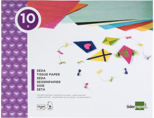 Bloc trabajos manuales Liderpapel seda 240x315mm 10 hojas colores surtidos 32614, imagen 2 mini