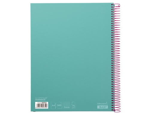 Cuaderno espiral Liderpapel A4 micro jolly tapa forrada 140h 75 gr cuadro 09752, imagen 4 mini