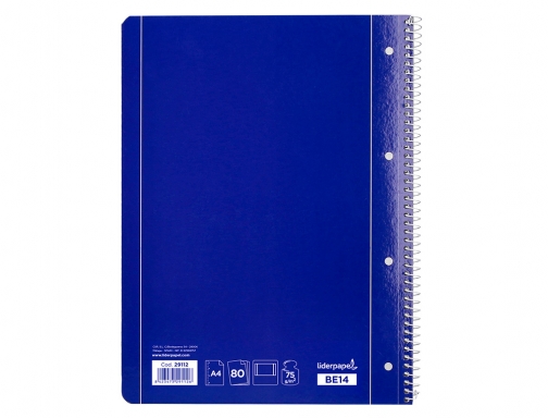 Cuaderno espiral Liderpapel A4 micro serie azul tapa blanda 80h 75 gr 29112, imagen 4 mini