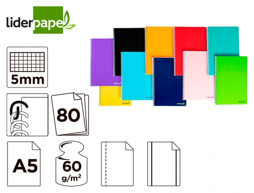 Cuaderno espiral Liderpapel A5 micro smart tapa blanda 80h60gr cuadro 5mm 6 08191, imagen 5 mini