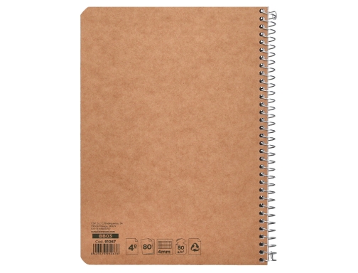 Cuaderno espiral Liderpapel cuarto ecouse tapa cartulina kraft 80h papel reciclado 80 91067, imagen 4 mini