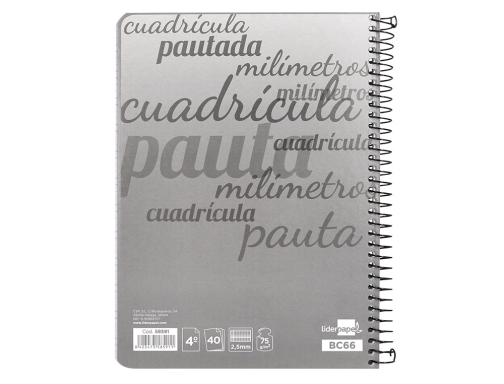 Cuaderno espiral Liderpapel cuarto pautaguia tapa blanda 40h 75 gr cuadro pautado 58591, imagen 5 mini