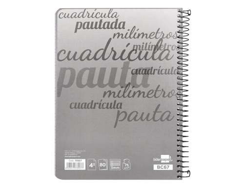 Cuaderno espiral Liderpapel cuarto pautaguia tapa dura 80h75 gr cuadro pautado 3 73927, imagen 5 mini