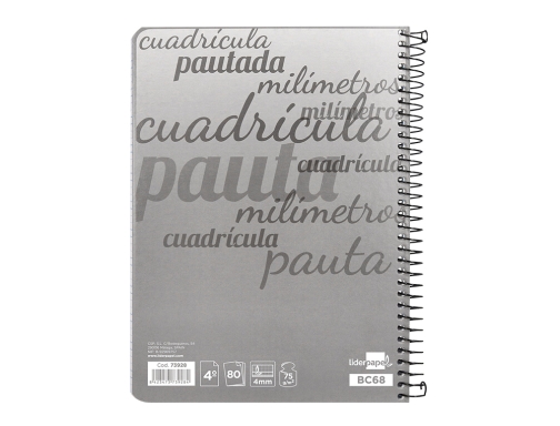 Cuaderno espiral Liderpapel cuarto pautaguia tapa dura 80h75 gr cuadro pautado 4mm 73928, imagen 4 mini