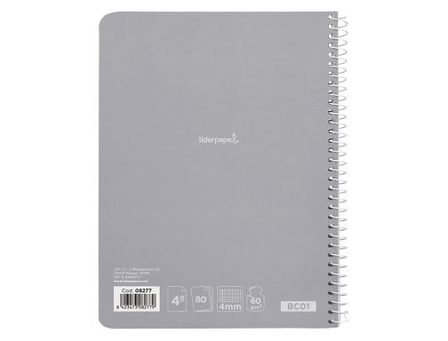 Cuaderno espiral Liderpapel cuarto smart tapa blanda 80h 60gr cuadro 4mm con 08277, imagen 5 mini