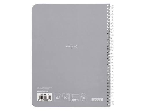 Cuaderno espiral Liderpapel cuarto smart tapa blanda 80h 60gr horizontal 8mm con 08391, imagen 5 mini