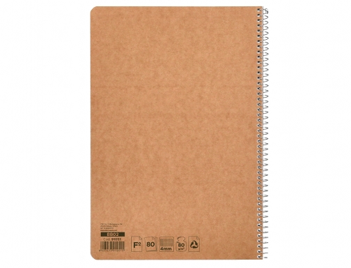 Cuaderno espiral Liderpapel folio ecouse tapa cartulina kraft 80h papel reciclado 80 91051, imagen 4 mini