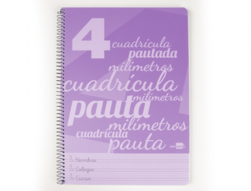 Cuaderno espiral Liderpapel folio pautaguia tapa plastico 80h 75gr cuadro pautado 4mm 06555, imagen 2 mini