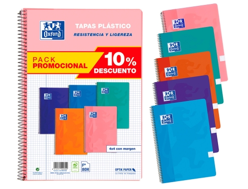 Cuaderno espiral Oxford tapa plastico folio 80 hojas cuadro 4 mm pack 400091366, imagen 2 mini