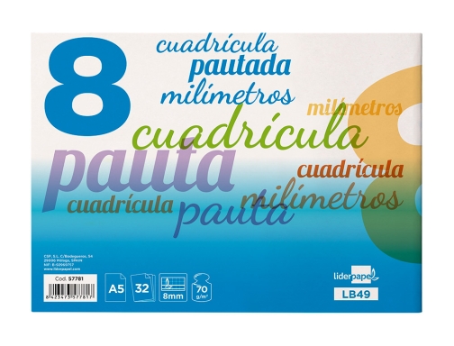 Libreta Liderpapel pautaguia tapa carton 32 hojas Din A5 cuadriculado pautado 8mm 57781, imagen 4 mini