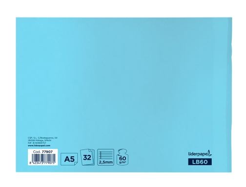 Libreta Liderpapel smart A5 apaisada 32h 60g m2 pauta 2,5 mm con 77907, imagen 5 mini