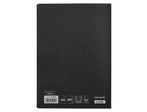 Libreta Liderpapel tapa negra A5 80 hojas 60g m2 horizontal con doble 54414, imagen 4 mini