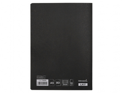 Libreta Liderpapel tapa negra A5 80 hojas 60g m2 cuadro 5mm con 54415, imagen 4 mini