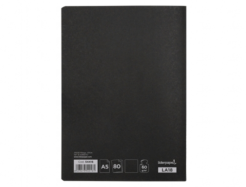 Libreta Liderpapel tapa negra A5 80 hojas 60g m2 liso con doble 54416, imagen 4 mini
