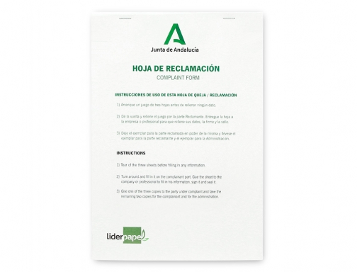 Libro Liderpapel hojas de reclamaciones junta de andalucia Din A4 25 juegos 77739, imagen 2 mini