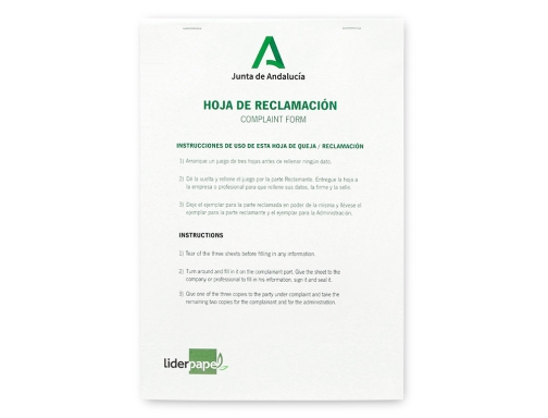 Libro Liderpapel hojas de reclamaciones junta de andalucia Din A4 25 juegos 77739, imagen 2 mini