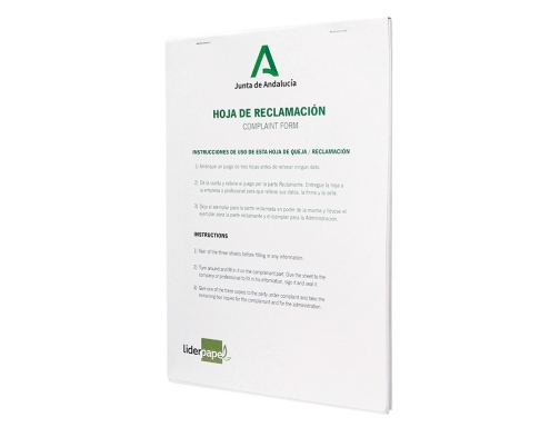 Libro Liderpapel hojas de reclamaciones junta de andalucia Din A4 25 juegos 77739, imagen 3 mini