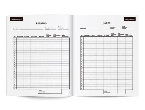 Libro Liderpapel registro de jornada empleados A4 10 empleados mes pagina papel 162186, imagen 4 mini