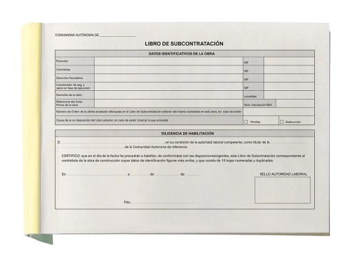 Libro Liderpapel subcontratacion folio juego de 10 hojas autocopiativas 171193, imagen 3 mini