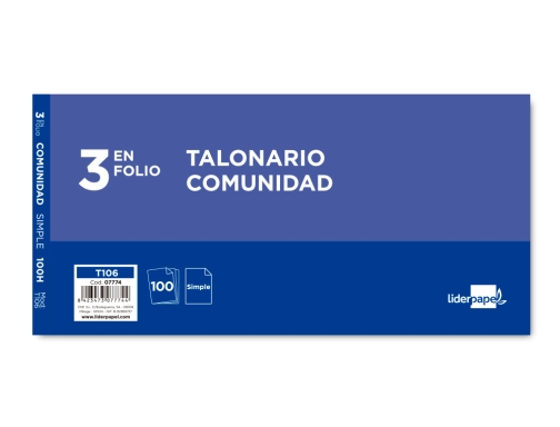 Talonario Liderpapel comunidad tres en folio 106 con iva 07774, imagen 2 mini