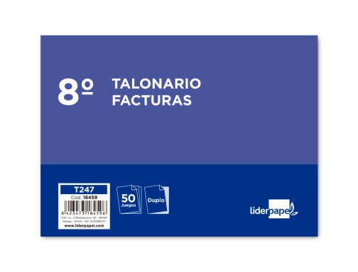 Talonario Liderpapel facturas 8 original y copia t247 apaisado sin i. V. A 18459, imagen 2 mini