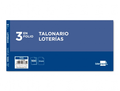 Talonario Liderpapel loteria tres en folio 111 07785, imagen 2 mini