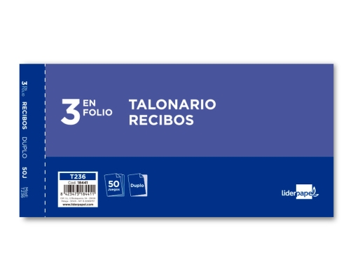 Talonario Liderpapel recibos 3 f original y copia t236 sin matriz 18441, imagen 2 mini