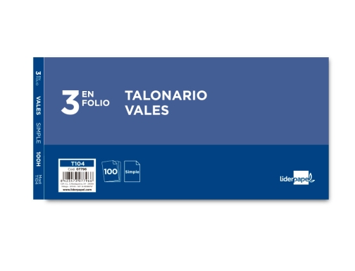 Talonario Liderpapel vales tres en folio 104 07796, imagen 2 mini