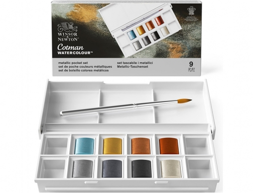 Acuarela Winsor&newton caja de metal bolsillo con 8 colores de metal + 0390702 , surtidos, imagen 3 mini