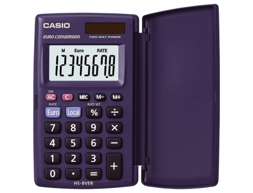 Calculadora Casio hs-8ver bolsillo 8 digitos conversion moneda con tapa color azul HS-8VERA, imagen 2 mini