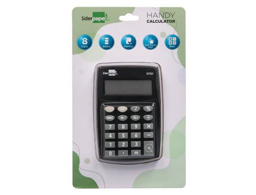Calculadora Liderpapel bolsillo xf01 8 digitos pilas color negro 99x64x9 mm 163466, imagen 2 mini