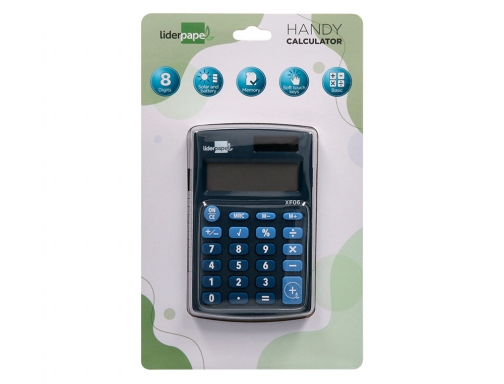 Calculadora Liderpapel bolsillo xf06 8 digitos solar y pilas color azul 98x62x8 163471, imagen 2 mini