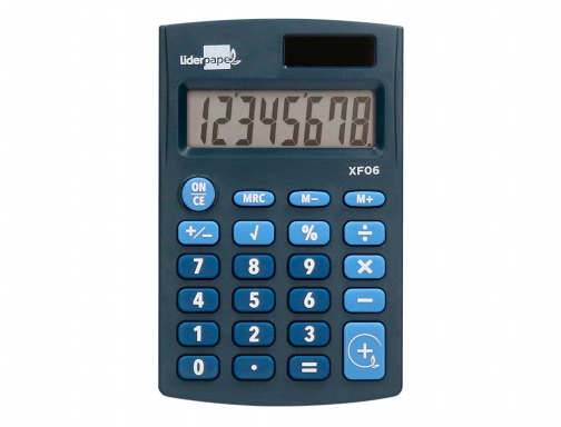 Calculadora Liderpapel bolsillo xf06 8 digitos solar y pilas color azul 98x62x8 163471, imagen 3 mini