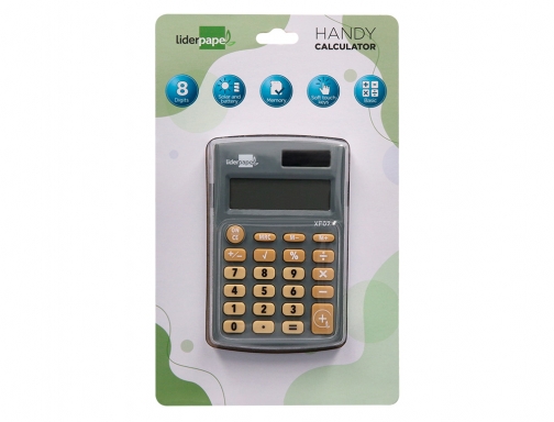 Calculadora Liderpapel bolsillo xf07 8 digitos solar y pilas color gris 98x62x8 163472, imagen 2 mini