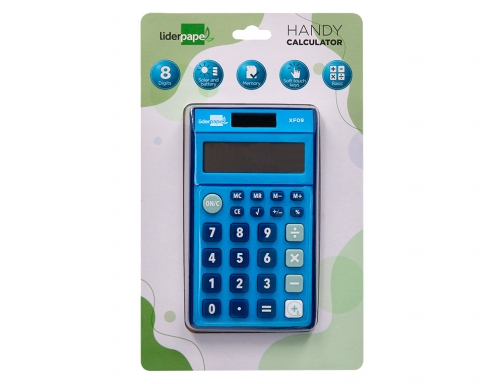 Calculadora Liderpapel bolsillo xf09 8 digitos solar y pilas color azul 115x65x8 163474, imagen 2 mini