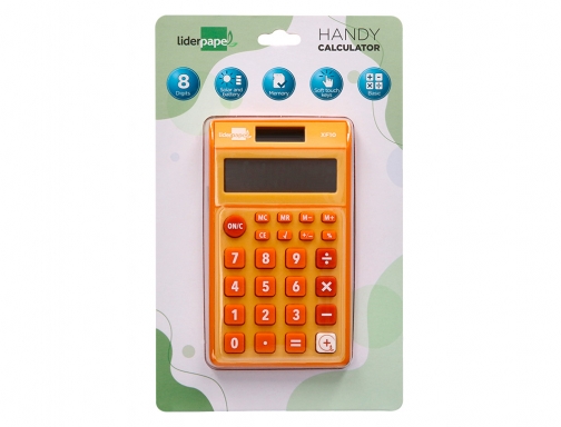 Calculadora Liderpapel bolsillo xf10 8 digitos solar y pilas color naranja 115x65x8 163475, imagen 2 mini