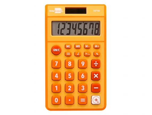 Calculadora Liderpapel bolsillo xf10 8 digitos solar y pilas color naranja 115x65x8 163475, imagen 3 mini