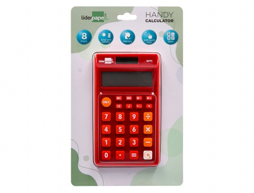 Calculadora Liderpapel bolsillo xf11 8 digitos solar y pilas color rojo 115x65x8 163476, imagen 2 mini
