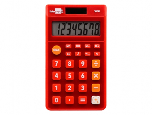 Calculadora Liderpapel bolsillo xf11 8 digitos solar y pilas color rojo 115x65x8 163476, imagen 3 mini