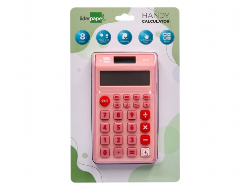 Calculadora Liderpapel bolsillo xf12 8 digitos solar y pilas color rosa 115x65x8 163477, imagen 2 mini