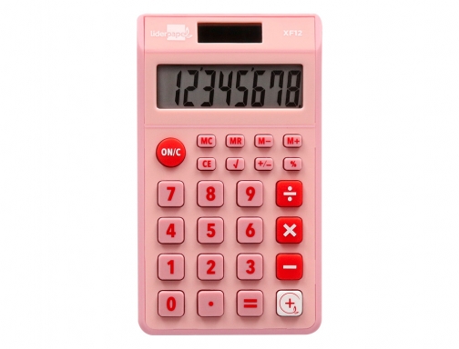 Calculadora Liderpapel bolsillo xf12 8 digitos solar y pilas color rosa 115x65x8 163477, imagen 3 mini