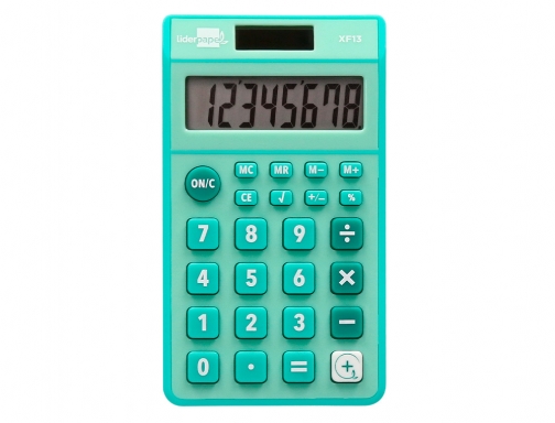 Calculadora Liderpapel bolsillo xf13 8 digitos solar y pilas color verde 115x65x8 163478, imagen 3 mini