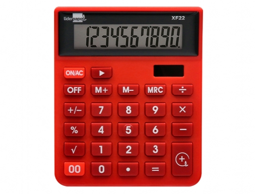 Calculadora Liderpapel sobremesa xf22 10 digitos solar y pilas color rojo 127x105x24 163487, imagen 3 mini