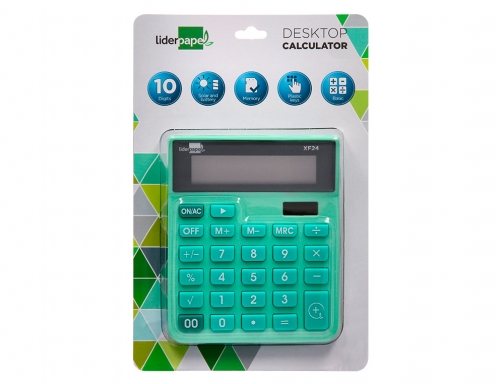 Calculadora Liderpapel sobremesa xf24 10 digitos solar y pilas color verde 127x105x24 163489, imagen 2 mini