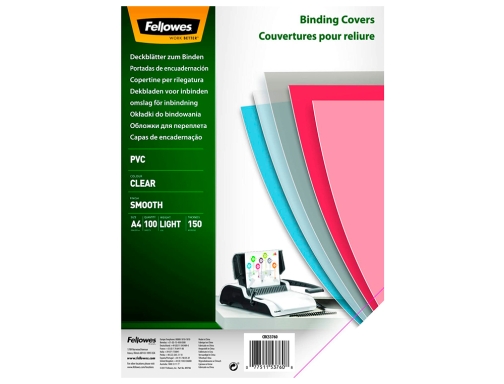 Tapa de encuadernacion Fellowes Din A4 pvc 150 micras transparente pack de 5376001, imagen 2 mini