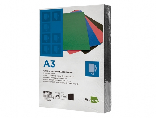 Tapa encuadernacion Liderpapel carton A3 1mm negra paquete de 50 unidades 64092 , negro, imagen 4 mini