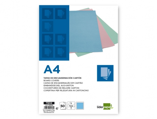 Tapa encuadernacion Liderpapel carton A4 1 mm celeste paquete de 50 unidades 163504, imagen 2 mini