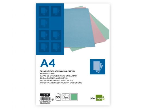 Tapa encuadernacion Liderpapel carton A4 1 mm verde menta paquete de 50 163505, imagen 2 mini