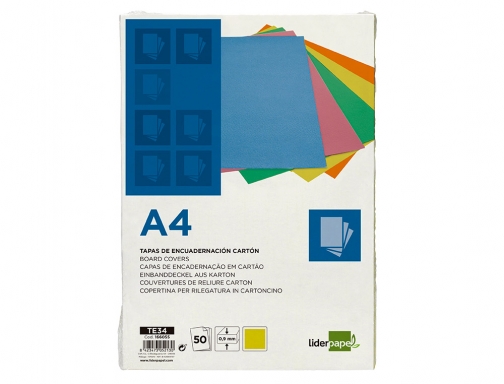 Tapa encuadernacion Liderpapel carton A4 0,9mm amarillo fluor paquete de 50 unidades 166055, imagen 2 mini